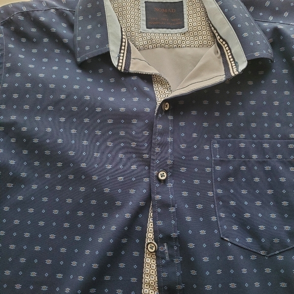 Nomad Small Short Sleeve button‎ up Shirt Stretch blue preppy frat - Picture 5 of 7